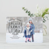 Peace Love & Joy Flat Kerstfeestay Fotokaart Feestdagenkaart (Staand voorkant)