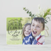 Peace Love & Joy Flat Kerstfeestay Fotokaart Kaart (Staand voorkant)