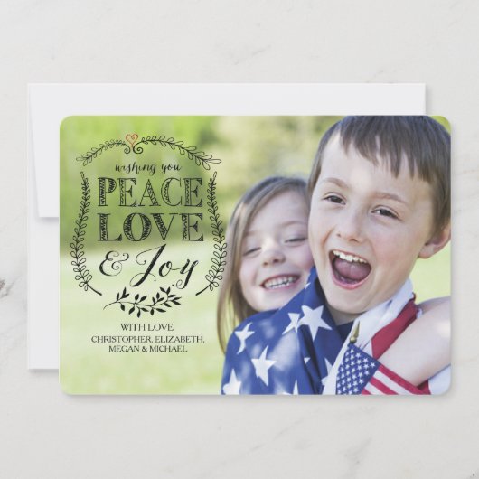Peace Love & Joy Flat Kerstfeestay Fotokaart Kaart (Voorkant)
