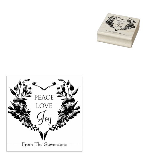 Peace Love Joy Floral Christmas Rubberstempel (Gestempeld)
