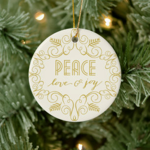 Peace Love & Joy Foliage Deco Lijst Foto Holiday Keramisch Ornament
