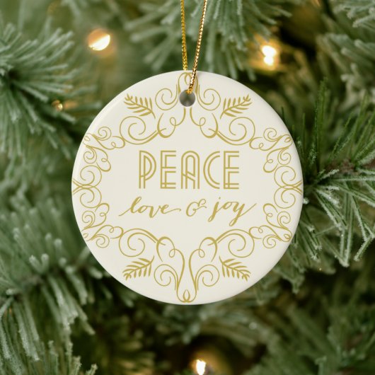 Peace Love & Joy Foliage Deco Lijst Foto Holiday Keramisch Ornament (Boom)