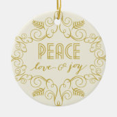 Peace Love & Joy Foliage Deco Lijst Foto Holiday Keramisch Ornament (Voorkant)