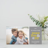 Peace Love Joy - Foto - grijs geel Feestdagenkaart (Staand voorkant)