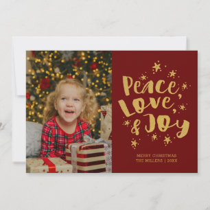 Peace Love Joy Foto Red Gold Kerstmis Kaart