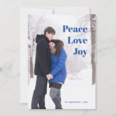 Peace Love Joy Fotopaar in Winter Holiday Blue Feestdagenkaart (Voorkant)
