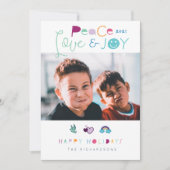 Peace Love & Joy Fun Bright Kerstmis Emoji Foto Feestdagenkaart (Voorkant)