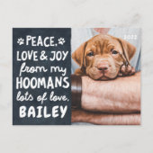 Peace, Love & Joy Funny Modern Pet Custom Photo Feestdagenkaart (Voorkant)