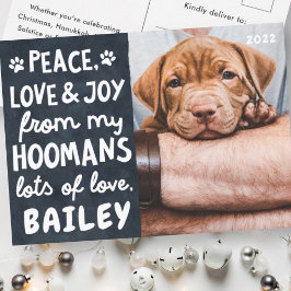 Peace, Love & Joy Funny Modern Pet Custom Photo Feestdagenkaart