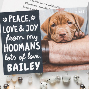 Peace Love & Joy Funny Modern Pet Custom Photo Feestdagenkaart