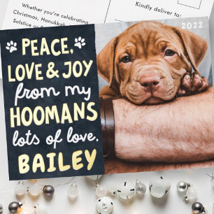 Peace Love & Joy Funny Modern Pet Custom Photo Folie Feestdagen Briefkaart