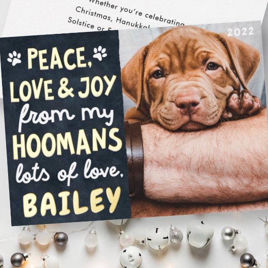 Peace, Love & Joy Funny Modern Pet Custom Photo Folie Feestdagenkaart