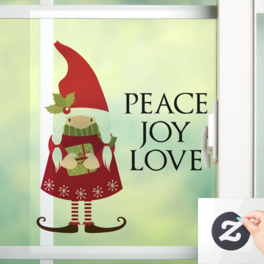 Peace Love Joy Girl Gnome Holiday Raamsticker (Huis)