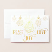 Peace Love Joy Gold Burgundy - kerstfoto Folie Kaarten (Voorkant met envelop)