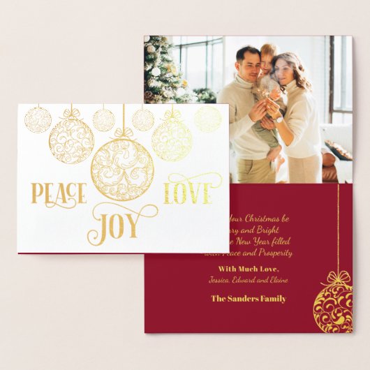 Peace Love Joy Gold Burgundy - kerstfoto Folie Kaarten (Display)