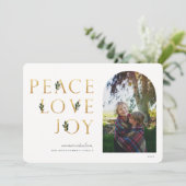 Peace Love Joy Golden Photo Feestdagenkaart (Staand voorkant)