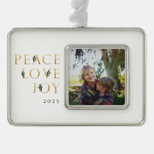 Peace Love Joy Golden Photo Verzilverd Omlijst Ornament