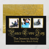 Peace Love Joy goud, zwarte kerst Groupon foto Feestdagenkaart (Voorkant / Achterkant)