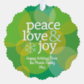 Peace Love Joy Green Bokeh - Christmas Photo Ornament Kaart (Achterkant)