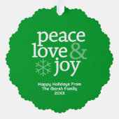 Peace Love Joy Green - Christmas Photo Ornament Kaart (Achterkant)