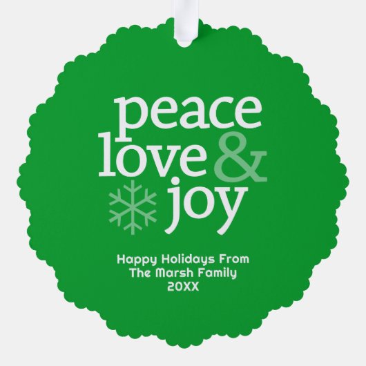 Peace Love Joy Green - Christmas Photo Ornament Kaart (Achterkant)