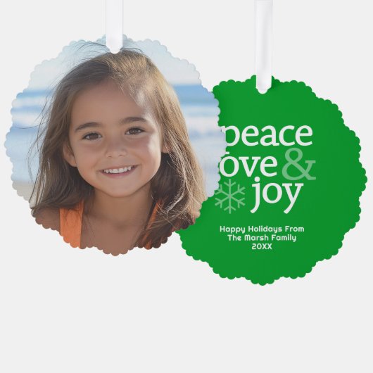 Peace Love Joy Green - Christmas Photo Ornament Kaart (Voorkant / Achterkant)