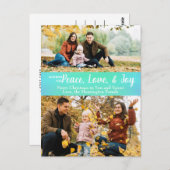 Peace Love Joy Green Iridescent Holiday Foto Briefkaart (Voorkant / Achterkant)