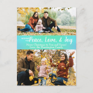 Peace Love Joy Green Iridescent Holiday Foto Briefkaart