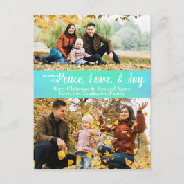 Peace Love Joy Green Iridescent Holiday Foto Briefkaart