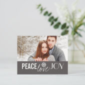 Peace Love Joy Grey Snowflake Vakantie Briefkaarte Feestdagenkaart (Staand voorkant)