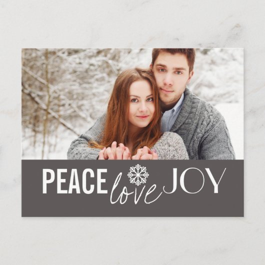 Peace Love Joy Grey Snowflake Vakantie Briefkaarte Feestdagenkaart (Voorkant)