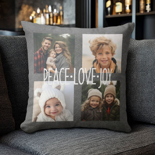 Peace Love Joy Holiday Chalkboard Photo Collage Kussen
