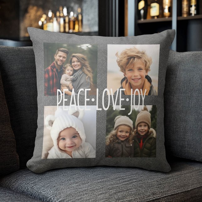 Peace Love Joy Holiday Chalkboard Photo Collage Kussen (Custom Photo Collage Pillow)