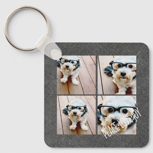 Peace Love Joy Holiday Chalkboard Photo Collage Sleutelhanger (Voorkant)