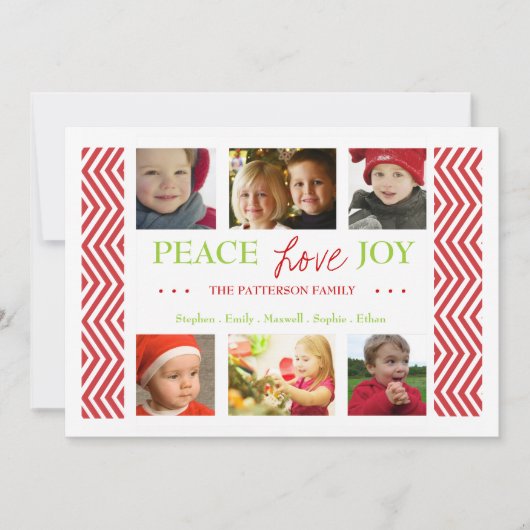 Peace Love Joy Holiday Chevron Photo Card Greep Feestdagenkaart (Voorkant)