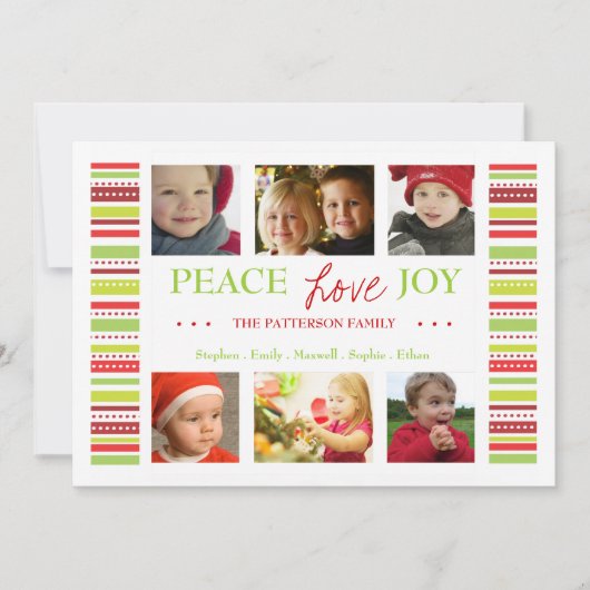 Peace Love Joy Holiday Stripes Photo Card Greep Feestdagenkaart (Voorkant)