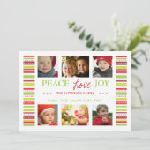 Peace Love Joy Holiday Stripes Photo Card Greep Feestdagenkaart (Staand voorkant)