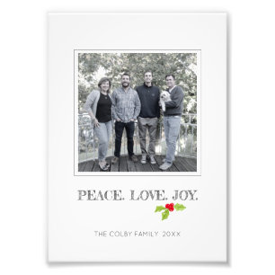 Peace Love Joy Holly Merry-kerst unieke Foto Afdruk