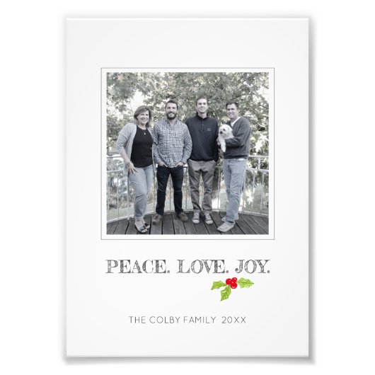 Peace Love Joy Holly Merry-kerst unieke Foto Afdruk (Voorkant)