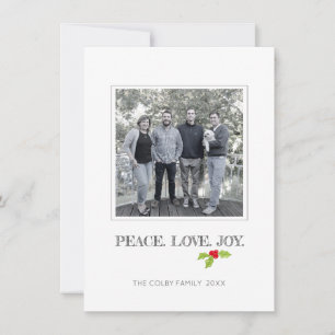 Peace Love Joy Holly Merry Kerstfeestdag Foto Feestdagenkaart