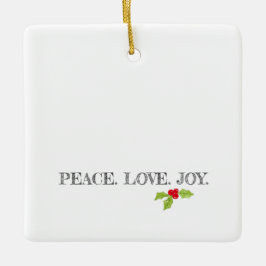 Peace Love Joy Holly Merry Kerstmis Modern Foto Keramisch Ornament