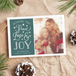 Peace, Love & Joy Kerst Fotokaart Feestdagenkaart