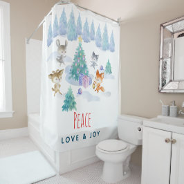 Peace Love & Joy-kerstbosdieren Douchegordijn