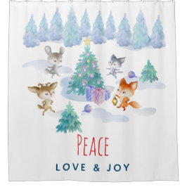 Peace Love & Joy-kerstbosdieren Douchegordijn