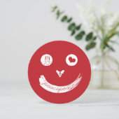 Peace Love Joy-kerstfeest Funny Face op Red Photo Feestdagenkaart (Staand voorkant)