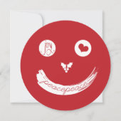 Peace Love Joy-kerstfeest Funny Face op Red Photo Feestdagenkaart (Voorkant)