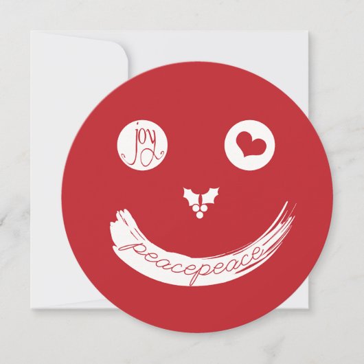 Peace Love Joy-kerstfeest Funny Face op Red Photo Feestdagenkaart (Voorkant)