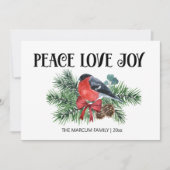 Peace Love Joy kerstfeestay Robin Pine Branch Feestdagenkaart (Voorkant)