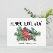 Peace Love Joy kerstfeestay Robin Pine Branch Feestdagenkaart (Staand voorkant)