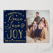 Peace, Love & Joy-kerstfoto Real Folie Feestdagenkaart (Voorkant)